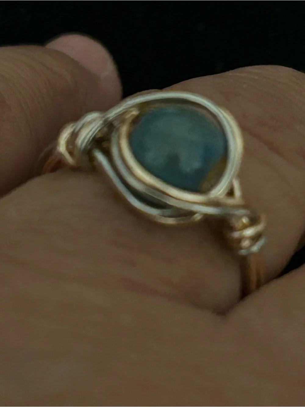 Wire-Wrapped Ring with Blue green  Stone 7.5